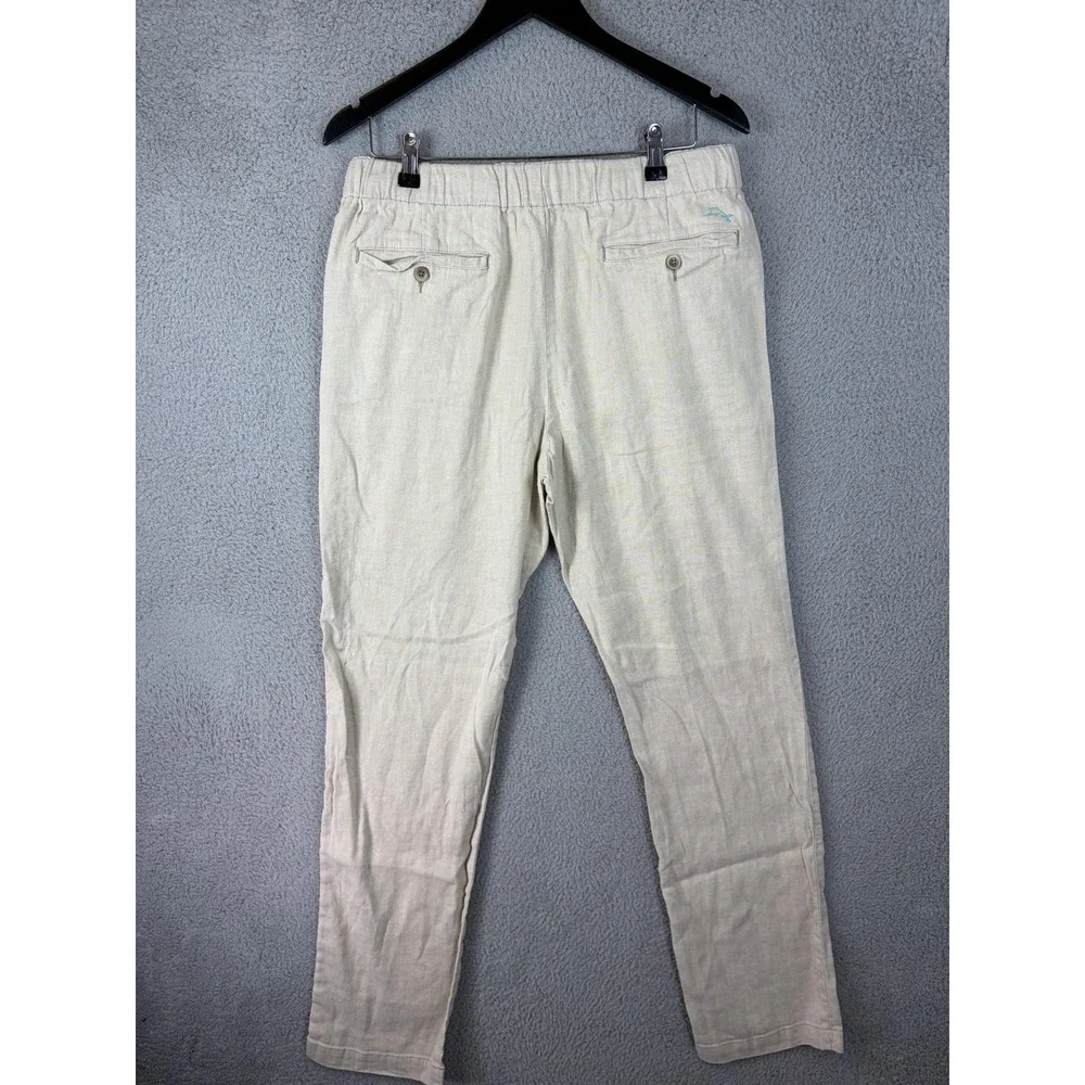 Tommy Bahama Pants Mens Large Beige Linen Blend Chino Elastic Waist Casual Men